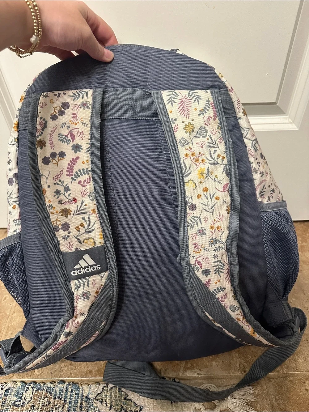 adidas Cream Floral Backpack with Navy Details - Picture 8 of 8